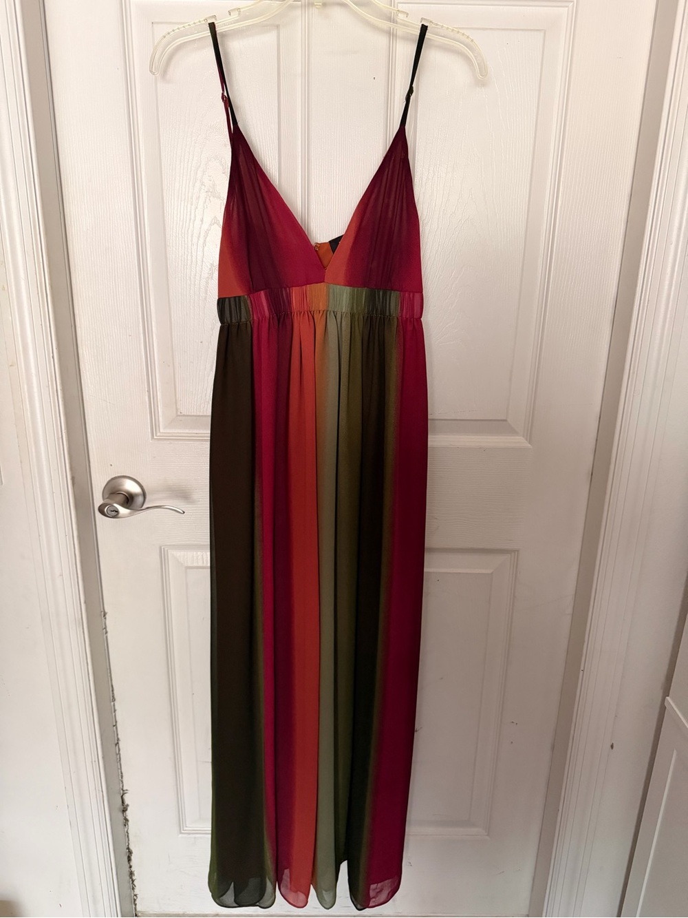 Muse Striped V-Neck Maxi Dress in Red, Olive, Brown